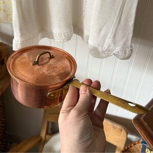Vintage Copper Saucepan with Brass Handle